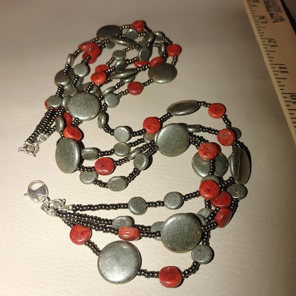 Sterling Silver Natural Stone Necklace Red Jasper or Coral stamped 925 - Picture 12 of 13